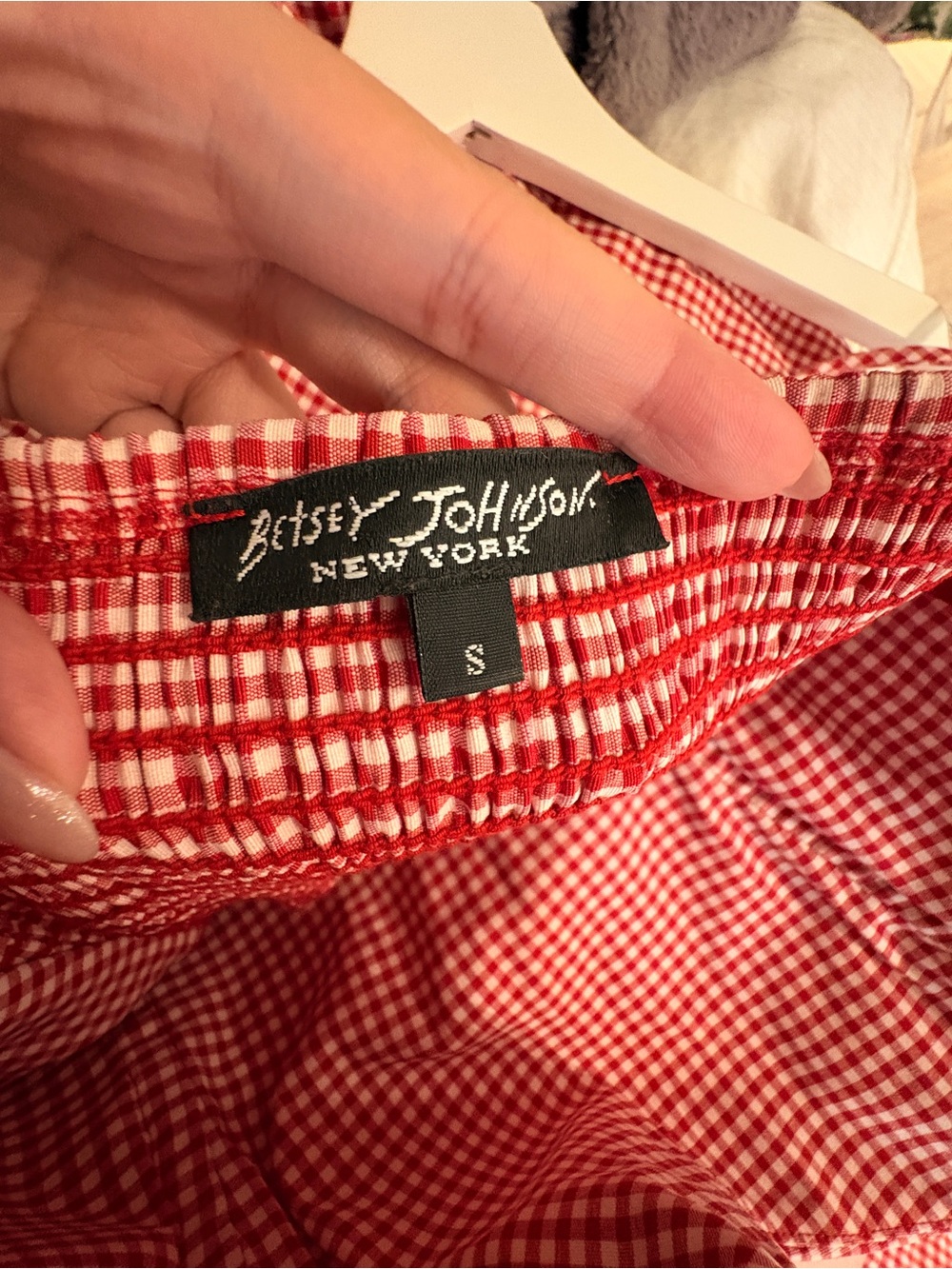 Vintage Betsey Johnson Red Gingham Midi Dress with Spaghetti Straps - Picture 4 of 5